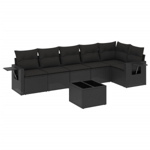 Set de comedor de jardín 7 pzas y cojines ratán sintético negro H