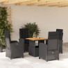 5 pcs conjunto de jantar p/ jardim c/ almofadões vime PE preto 1