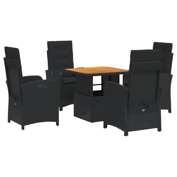 Set de muebles jardín 5 pzas con cojines ratán sintético negro M 2