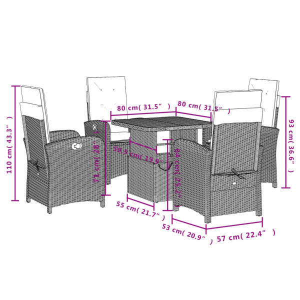 Set de muebles jardín 5 pzas con cojines ratán sintético negro M 3