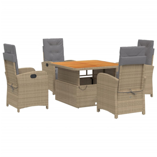 Set comedor de jardín 5 pzas con cojines ratán sintético beige M 2