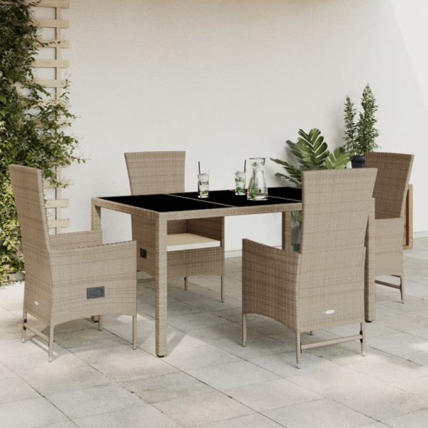 Set comedor de jardín 5 pzas con cojines ratán sintético beige D