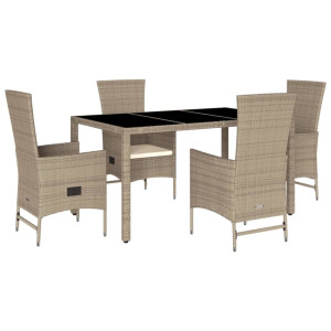 Set comedor de jardín 5 pzas con cojines ratán sintético beige H