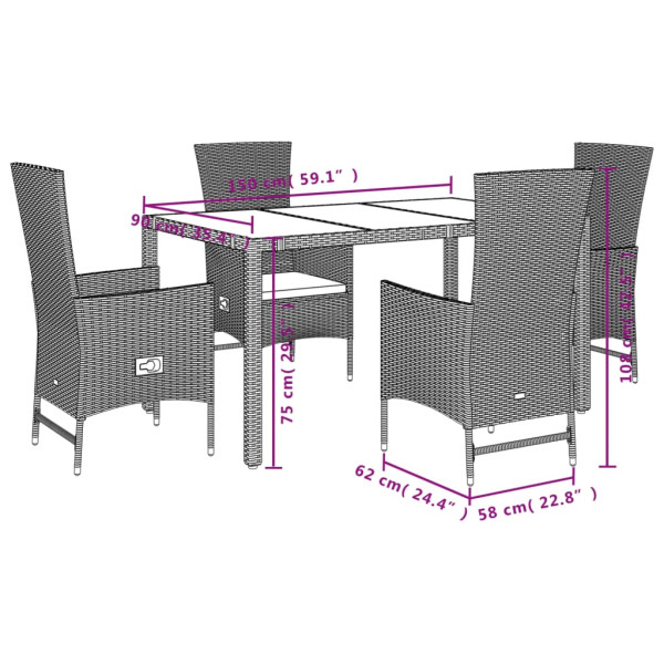 Set comedor de jardín 5 pzas con cojines ratán sintético beige M 5