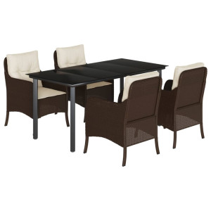 Set comedor de jardín 5 piezas y cojines ratán sintético marrón H