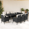 Set de comedor de jardín 9 pzas y cojines ratán sintético negro 1