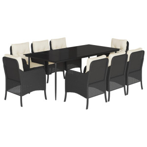 Set de comedor de jardín 9 pzas y cojines ratán sintético negro H