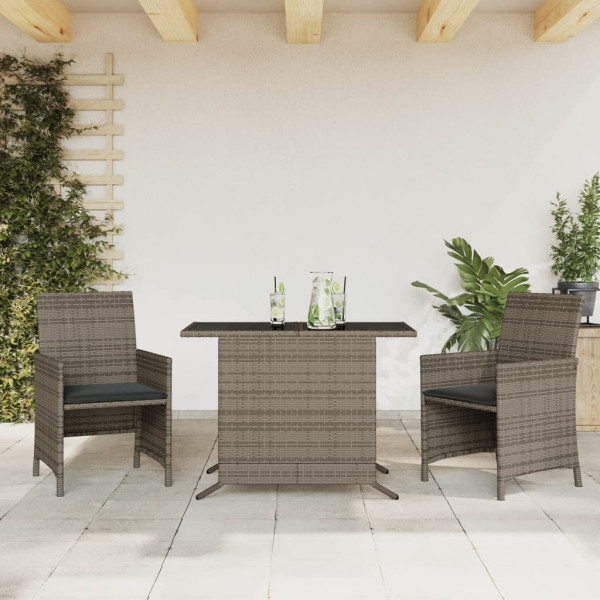 3 pcs conjunto bistrô com almofadões vime PE cinza D