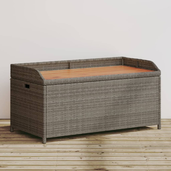 Banco con almacenaje madera acacia ratán PE gris 100x50x52 cm D