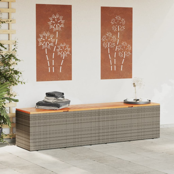 Caixa arrumação jardim 220x50x54 cm vime PE/acácia maciça cinza M 3