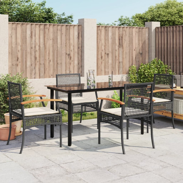 Set de muebles jardín 5 pzas con cojines ratán sintético negro D