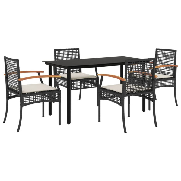 5 pcs conjunto de jantar p/ jardim c/ almofadões vime PE preto M 2