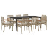 Set comedor de jardín 9 pzas con cojines ratán sintético beige 2