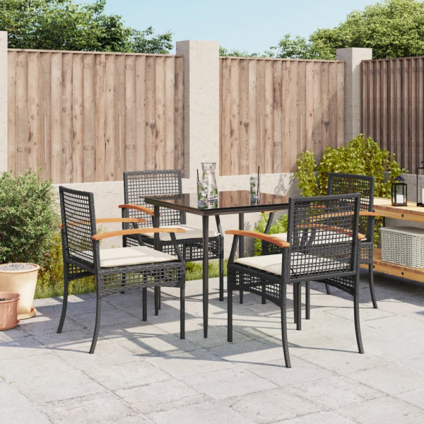 Set de muebles jardín 5 pzas con cojines ratán sintético negro D