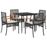 5 pcs conjunto de jantar p/ jardim c/ almofadões vime PE preto 2
