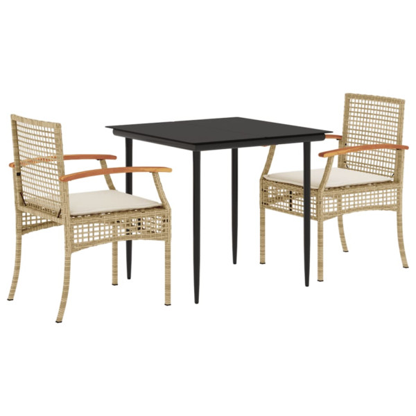 Set comedor de jardín 3 pzas con cojines ratán sintético beige M 2