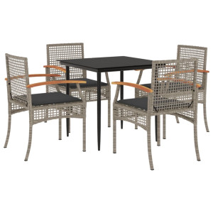 Set comedor de jardín 5 piezas con cojines ratán sintético gris H