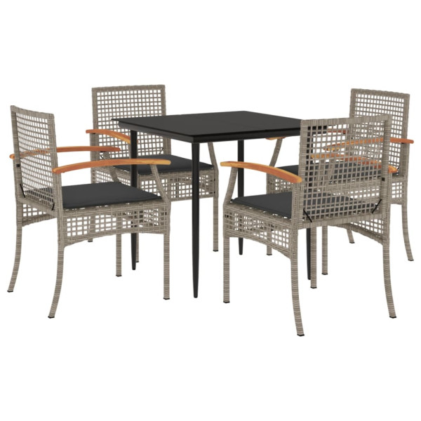 Set comedor de jardín 5 piezas con cojines ratán sintético gris M 2