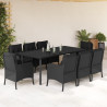 Set de comedor de jardín 9 pzas y cojines ratán sintético negro 1