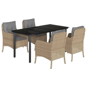 Set comedor de jardín 5 pzas con cojines ratán sintético beige H