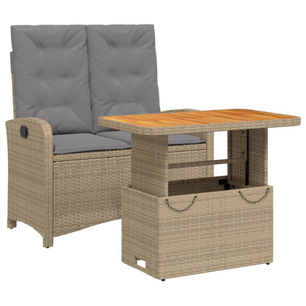 Set comedor de jardín 2 pzas con cojines ratán sintético beige M 2