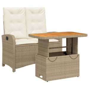 Set comedor de jardín 2 pzas con cojines ratán sintético beige H