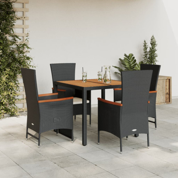 5 pcs conjunto de jantar p/ jardim c/ almofadões vime PE preto D