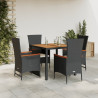 5 pcs conjunto de jantar p/ jardim c/ almofadões vime PE preto 1