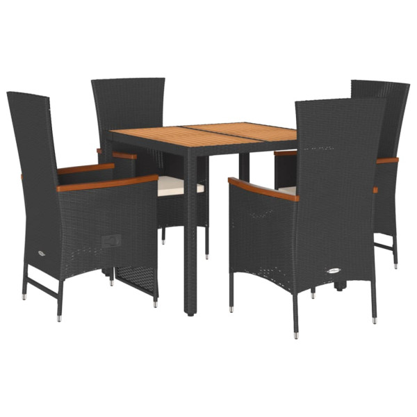 Set de muebles jardín 5 pzas con cojines ratán sintético negro M 2
