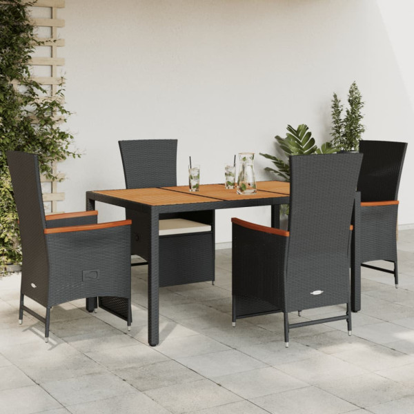 5 pcs conjunto de jantar p/ jardim c/ almofadões vime PE preto D