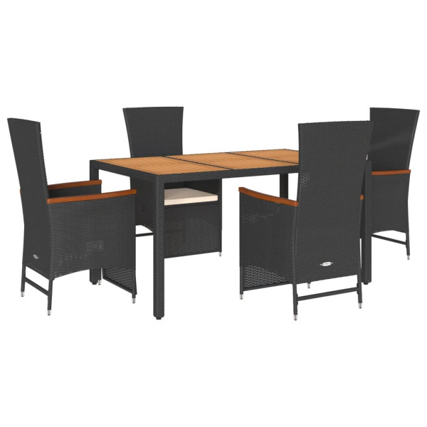 5 pcs conjunto de jantar p/ jardim c/ almofadões vime PE preto M 2