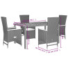 5 pcs conjunto de jantar p/ jardim c/ almofadões vime PE preto 5