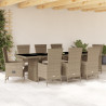 Set comedor de jardín 9 pzas con cojines ratán sintético beige 1