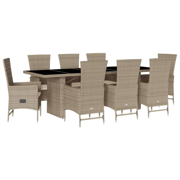 Set comedor de jardín 9 pzas con cojines ratán sintético beige M 2