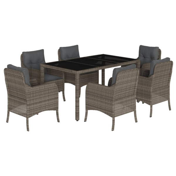 Set comedor jardín 7 pzas y cojines ratán sintético gris M 2