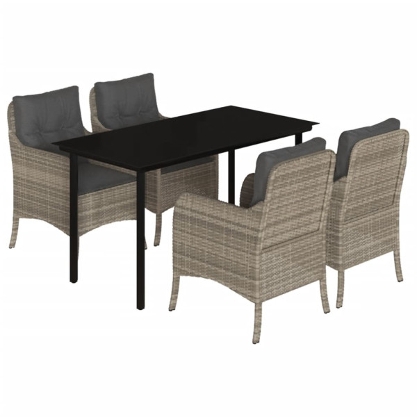 Set comedor de jardín 5 pzas cojines ratán sintético gris claro M 2