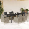 Set comedor jardín 7 pzas y cojines ratán sintético gris claro 1