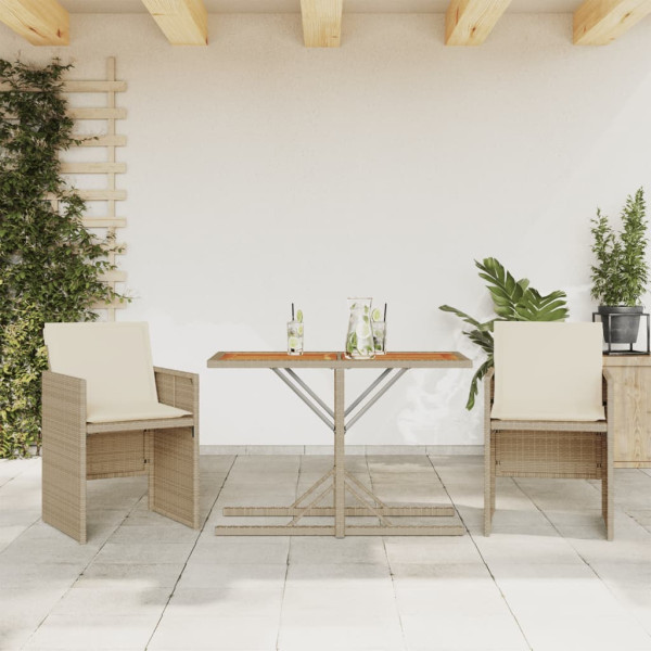 Sillas y mesita de jardín 3 piezas ratán sintético cojín beige D