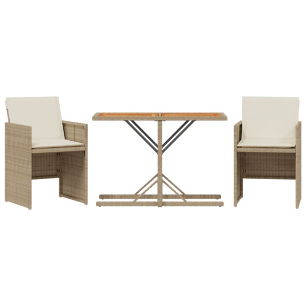 3 pcs conjunto bistrô com almofadões vime PE bege M 2