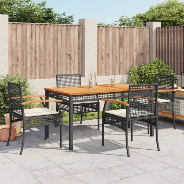 Set de muebles jardín 5 pzas con cojines ratán sintético negro D