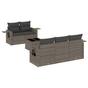 6 pcs conjunto sofás de jardim com almofadões vime cinzento H