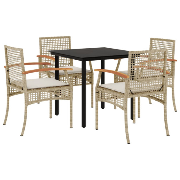 Set comedor de jardín 5 pzas con cojines ratán sintético beige M 2