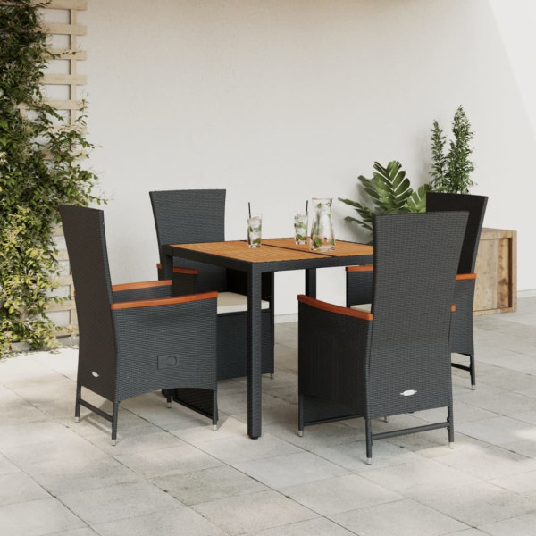 Set de muebles jardín 5 pzas con cojines ratán sintético negro D