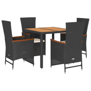 Set de muebles jardín 5 pzas con cojines ratán sintético negro H