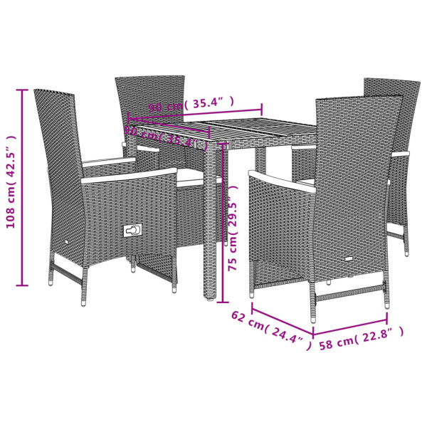 Set de muebles jardín 5 pzas con cojines ratán sintético negro M 5