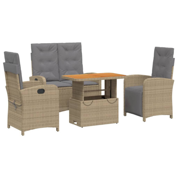 Set de comedor jardín con cojines 4 pzas ratán sintético beige M 2
