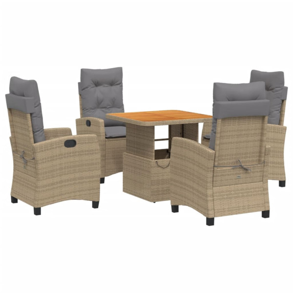 Set comedor de jardín 5 pzas con cojines ratán sintético beige M 2