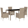 Set comedor de jardín 5 pzas con cojines ratán sintético beige 2