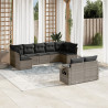 9 pcs conjunto sofás p/ jardim com almofadões vime PE cinzento 1
