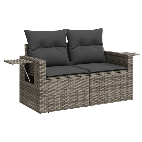 9 pcs conjunto sofás p/ jardim com almofadões vime PE cinzento M 5